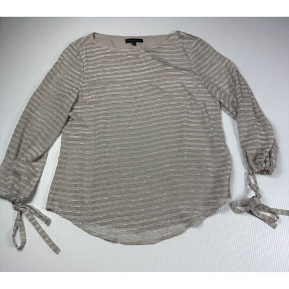Banana Republic Striped Tie Sleeve‎ Blouse Metallic Thread Detail Size M